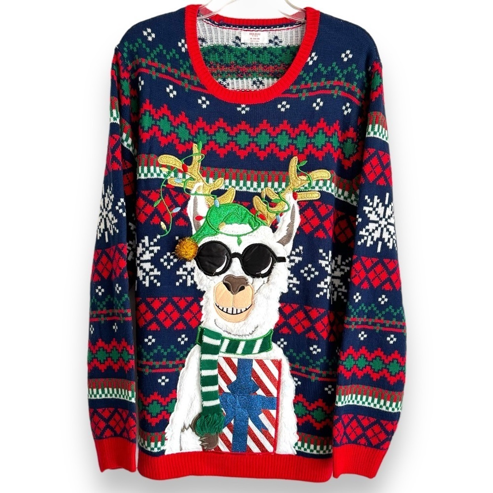Holiday Time Men's Size XL (46-48) Holiday Llama Ugly Christmas Sweater